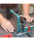 Built Legit Tough Desktop Woodworking Tenon Jig With Adjustable Rear Support Plate For Zero Sweat Alignment during use on bench.