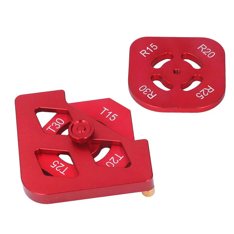 Zero Hassle Radius Guides No Sweat Routing Heavy Duty Aluminum Corner Jig set with precision templates for woodworking.