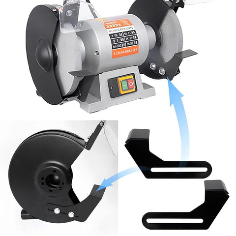 Heavy Duty Bench Grinder Stands With Stainless Steel Tool Rests, showing reinforced brackets for stable mounting.