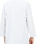 Back view of long white lab coat for men and unisex medical pros scientist doctor nurse or student cotton polyester blend medium size
