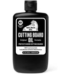 Black bottle of Food Safe Cutting Board Oil For Wood Butcher Block Kitchen Workhorse 8 Oz with white label and logo.