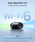 Ultra Wide 180 Degree Dual Lens 4K 8MP Security Camera With Dual Band WiFi 6, highlighting WiFi 6 connectivity feature.