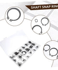 225-Piece Carbon Steel C-Shape Snap Ring Kit With External Retaining Clips For Shafts Durable Heavy-Duty All-Purpose