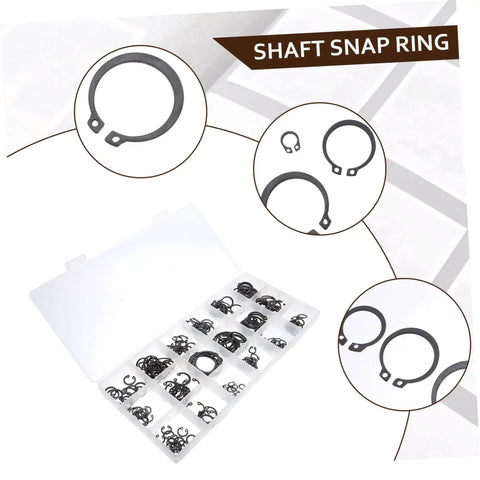 225-Piece Carbon Steel C-Shape Snap Ring Kit With External Retaining Clips For Shafts Durable Heavy-Duty All-Purpose