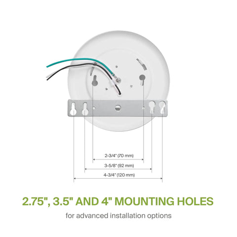 Back view of mounting plate and dimensions for 12 Pack 4 Inch LED Disk Lights 10W 4000K Cool White 650LM CRI90 Plus Dimmable Flush Mount