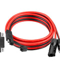 Beefy Heavy Duty 10 AWG SAE To Solar Panel Connector Cable 10 ft with Polarity Reverse Adapter, tinned copper, shown coiled, with connectors.