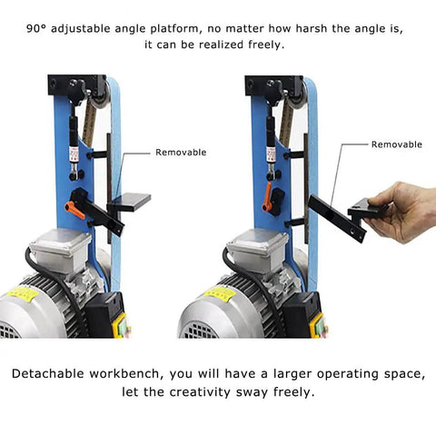 Heavy Duty Vertical Belt Sander 1500 Watt Belt Grinder And Polisher For Quick Change Sandpaper And Precision Finishing Rock Solid 220 Volt Shop Workhorse with adjustable platform