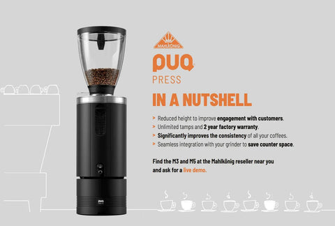 Automatic Coffee Tamper With Adjustable Tamping Pressure And Calibrated Levels For Nailing Every Shot Fits Mahlkonig E65 Grinders Perfectly, black coffee grinder.