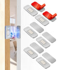 6 Pack Ultra Thin Magnetic Cabinet Door Latches With Strong Hold Adhesive No Drill Install, peel-and-stick installation shown