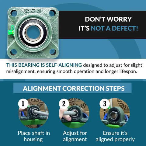 Two Pack Pillow Block Bearing Set With 1.5 Inch Bore Self Aligning Chrome Steel 52100 Square Flange Mounted Bearings