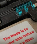 High Precision GH-850 Optical Fiber Cutting Knife For Telecom Repair control panel showing measurement scale and warning instructions.
