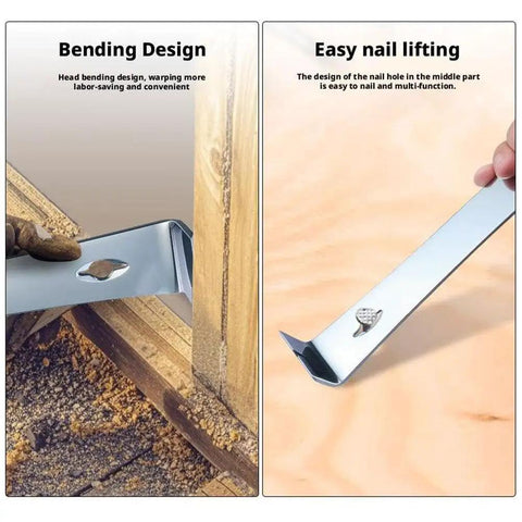 Heavy Duty Flat Pry Bar With Nail Puller, Forged Carbon Steel Utility Bar with Curved Claw and Right Angle Tip in use