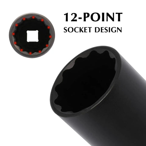 One Half Inch Drive Deep Spindle Axle Nut Impact Socket 36mm 12 Point CR MO Steel showing 12-point design detail