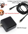 TS21 Pro Grade Soldering Iron Kit With Adjustable Temperature USB Type C Power Station Digital OLED Display KU Solder Tip 45W PD Charger Cable ESD Ground Clip For Precise Soldering And Desoldering Projects showing 1.5 meter silicone USB-C cable and 45W PD charger