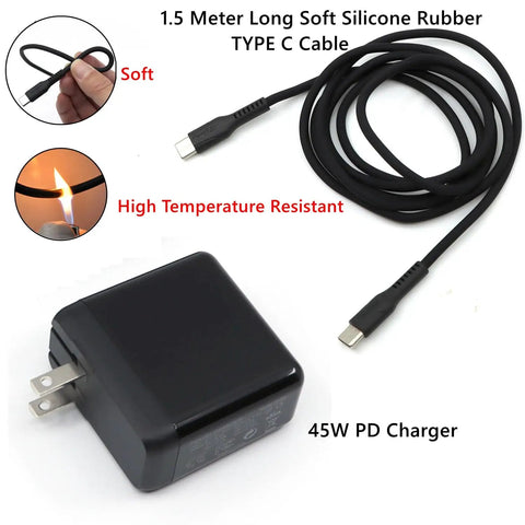 TS21 Pro Grade Soldering Iron Kit With Adjustable Temperature USB Type C Power Station Digital OLED Display KU Solder Tip 45W PD Charger Cable ESD Ground Clip For Precise Soldering And Desoldering Projects showing 1.5 meter silicone USB-C cable and 45W PD charger