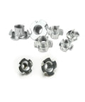 Four Claws T Nuts Blind Tee With Prongs For Speaker And Furniture M6x8mm Heavy Duty Wood Fasteners shown in various angles