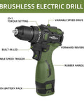 17V Brushless Cordless Screwdriver Drill Set With 140Nm Impact Driver And 55Nm Drill featuring LED and ergonomic rubber handle