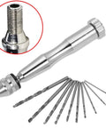 Manual Hand Drill Kit With Ten Bits 0.3 To 3.5mm Chuck For Wood Plastic PCB Jewelry Crafting Precision Mini Drill Bit Set displayed.