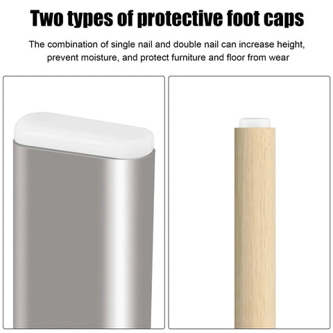 Furniture Feet Nails With Plastic And Iron Build Durable, oval glide nails with protective foot caps, white caps on metal, and wood leg