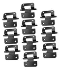 Front view: set of 10 heavy-duty black iron cabinet door hinges with embedded self-closing design.