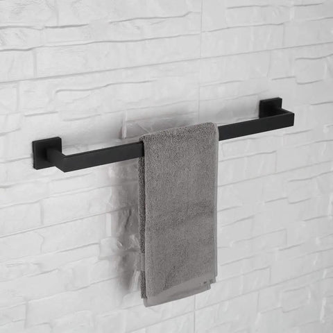 Square Matte Black Bathroom Hardware Set 24 Inch Towel Bar Kit Wall Mounted With Hand Towel Bar Toilet Paper Holder And 2 Robe Hooks SUS304 Stainless Steel Modern Durable 5 Piece Bathroom Accessory Set