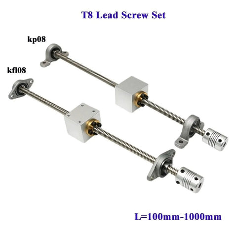 T8 Lead Screw Kit For 3D Printer And CNC 2mm Pitch 8mm Lead Length Range 100mm To 1000mm Horizontal Or Vertical Mount