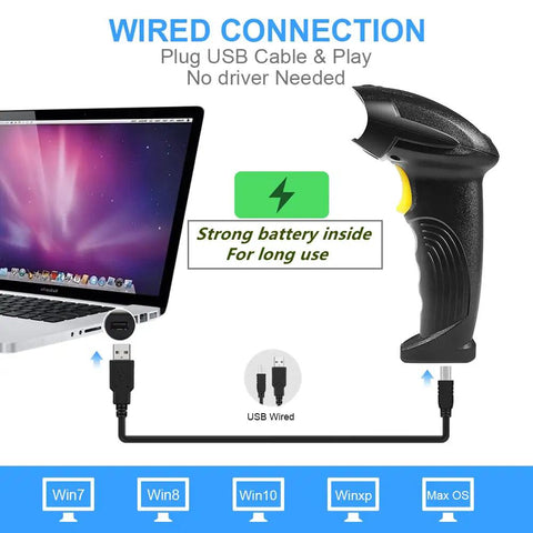 Wireless Laser Barcode Scanner Reader For Library Books Warehouse Inventory And Retail Store USB 2.4G Cordless Handheld Scanner With USB Charging Cable Fast Easy Scan For Books Packages Stock And Checkout