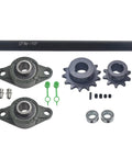 Go Kart Minibike Jackshaft Kit Three Quarter Inch By Ten Inch For 40 41 420 Chain With UCFL204 Pillow Block Bearings, parts displayed