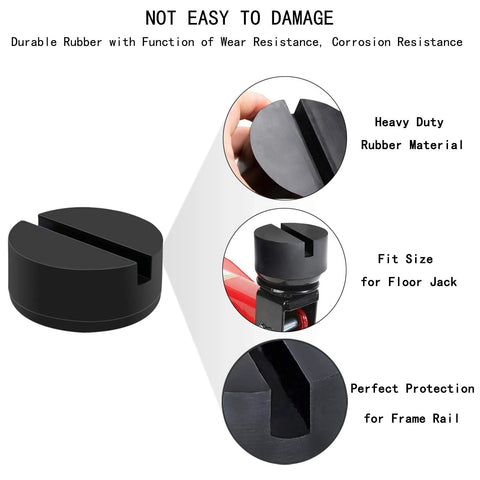 HXXF 4-pack black rubber floor jack pad adapter with slotted frame-rail pinch-weld protector for floor jacks
