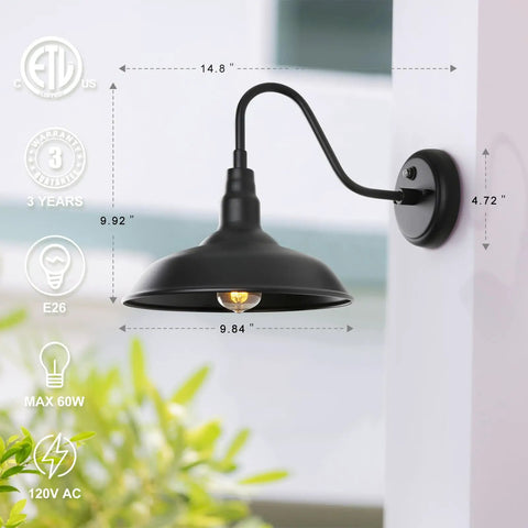 Outdoor Gooseneck Barn Light With Dusk To Dawn Sensor Matte Black Exterior Wall Mount Fixture For Porch Patio And Garage 2 Pack