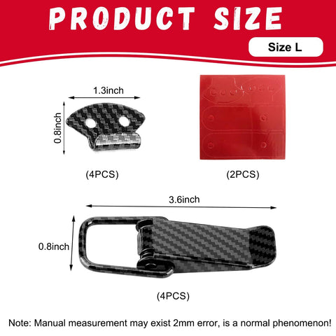 4 Piece Car Bumper Clip Hasp Kit Universal Quick Release Fasteners showing size L with dimensions and components.