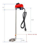 1300W Immersion Bucket Heater With Adjustable Thermostat And Auto Shutoff For Overheat Protection, side view