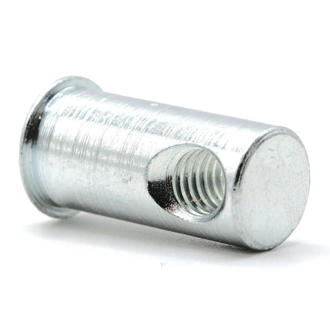 Rock Solid Replacement Flanged Cross Dowel Assembly Nuts Compatible With Ikea Part 121114 For Sniglar Myllra Cribs close-up of zinc coated metal nut