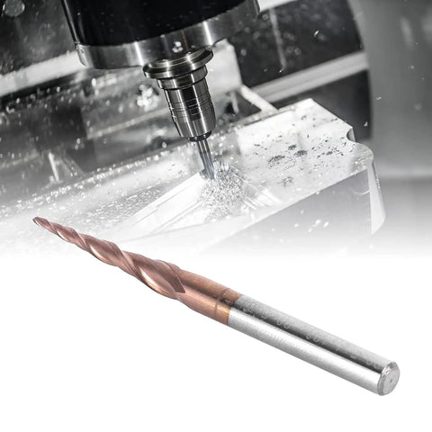 Beefy Tapered Ball Nose End Mill For CNC Router Bits 2 Flute Tungsten Carbide With Antique Brass Plated Coating in use