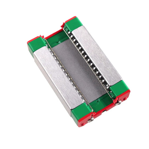 Close-up of MGN9H 300mm Linear Rail Guide Kit with Dual Carriage Blocks for DIY 3D Printer and CNC Machine showing carriage block detail