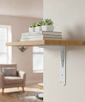 Beefy Heavy Duty L Shaped Wall Mount Bracket For Floating Shelves And Cabinets In White Finish Made From Q235 Steel Stud Mounted