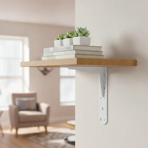 Beefy Heavy Duty L Shaped Wall Mount Bracket For Floating Shelves And Cabinets In White Finish Made From Q235 Steel Stud Mounted