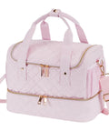 Pale pink Nail Polish Organizer Case that fits one nail lamp and fifty bottles, waterproof storage, leakproof pockets, durable zipper.