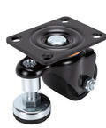 Heavy Duty Leveling Casters With 2.5 Inch Wheels, durable black plate mount roller with swivel mechanism for easy movement.