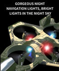 RC Plane For Beginners And Kids With Altitude Hold Gyro Stabilization showing night navigation lights and drone design