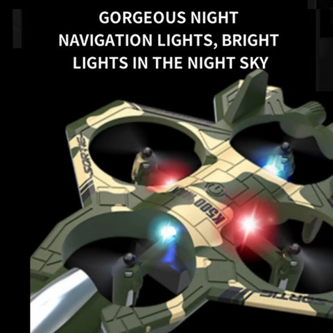 RC Plane For Beginners And Kids With Altitude Hold Gyro Stabilization showing night navigation lights and drone design