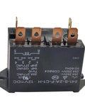 Front view of Beefy 25 Amp 277V AC General Purpose Relay with 6 pins and flanged cover, 12V DC coil DPDM style for control panels.