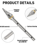 Detailed view of Carbide Burrs Set With One Eighth Inch Shank Twenty Pieces Double Cut Rotary Bits showing tungsten carbide specifications.