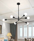 Six Light Black Orbital Style Chandelier For Dining Room And Living Spaces, Dope Mid Century Modern Ceiling Fixture, 26 Inch Diameter