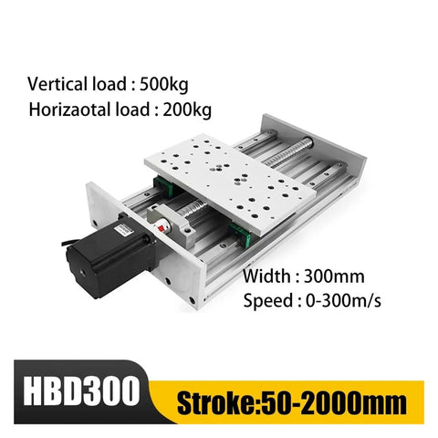 Heavy Duty Ball Screw Slide Module With Slick Linear Rail And Rock Solid Stepper Motor Easy Rack Up For Science Labs And Factories Built Tough For Daily Grind, 300mm width, 0-300m/s speed, with specifications.