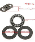 Axial Needle Roller Thrust Bearing In Steel With Two Washers ID 8, 10, 15, 17 mm, shown with size dimensions in image