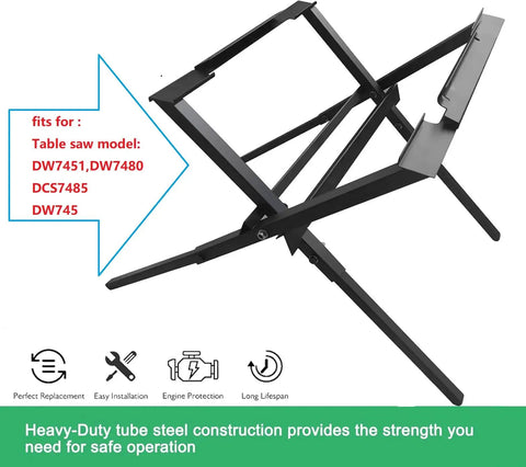 Built Tough Adjustable Folding Workbench Stand For Table And Miter Saws DW7451 Compatible, heavy-duty steel frame for saw stability.