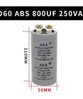 Boost Your Motor With An 800uF 250V AC Start Capacitor For Fifty To Sixty Hertz Motors, cylindrical capacitor with terminals