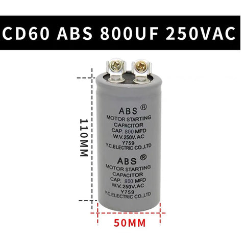 Boost Your Motor With An 800uF 250V AC Start Capacitor For Fifty To Sixty Hertz Motors, cylindrical capacitor with terminals