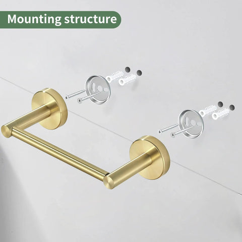 Gold Brushed Toilet Paper Holder And Towel Ring Set For Bathroom Wall Mount Double Post SUS304 Stainless Steel installation view